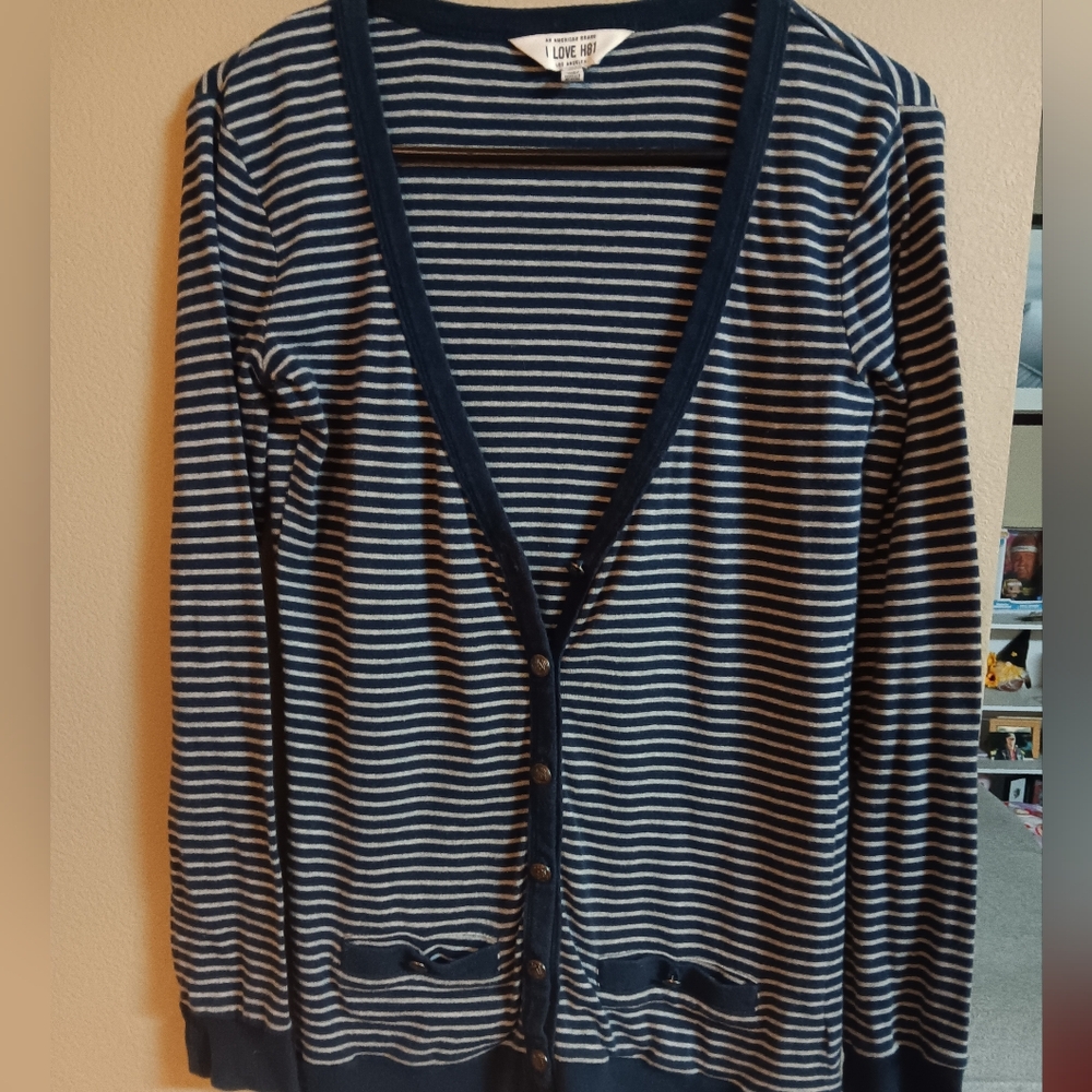 Forever 21 Brand Striped Navy and White Cardigan Size Medium